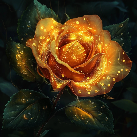 金玫瑰加密叶脉露珠镜背景