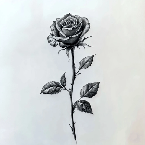 玫瑰花茎纹身设计