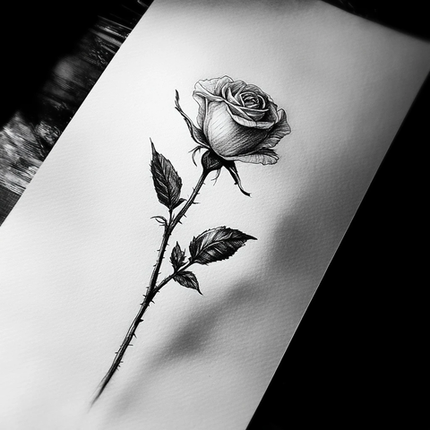 单支玫瑰炭笔素描