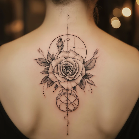 生命之花与玫瑰蛇环纹身设计
