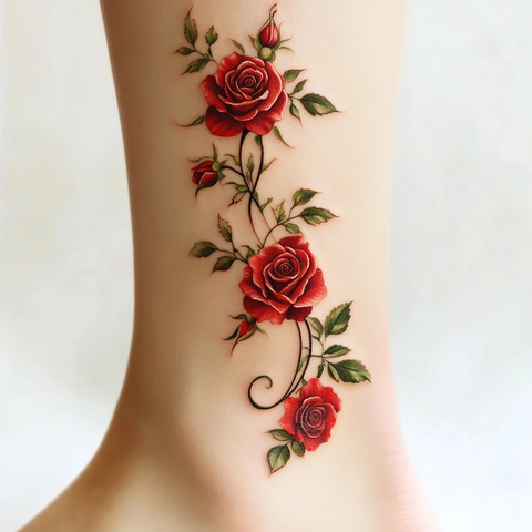 玫瑰花纹身脚踝图案