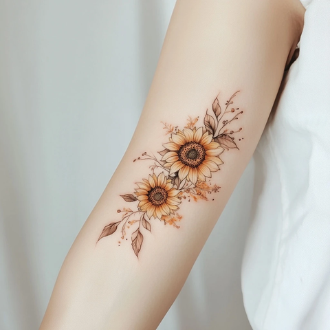 优雅女性手臂向日葵纹身