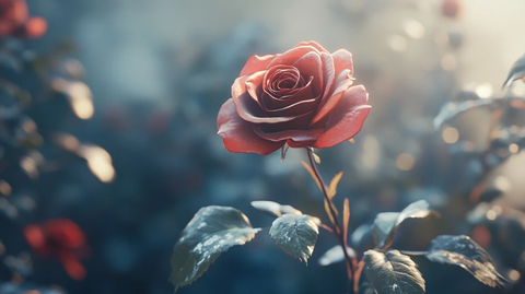 猩红玫瑰白背景特写