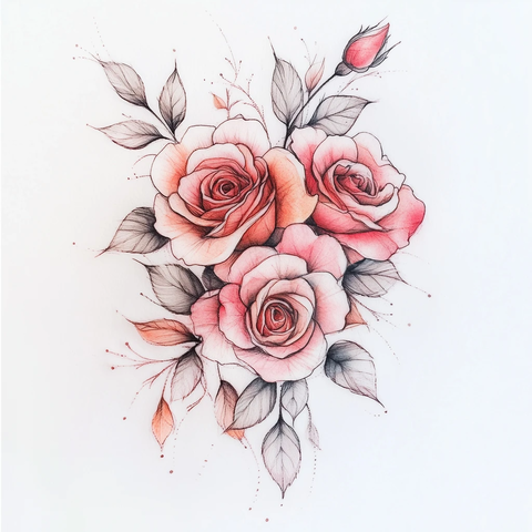玫瑰水彩纹身设计肩