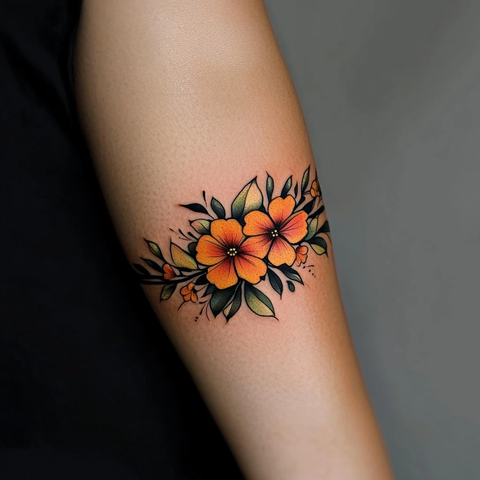 手臂花朵纹身设计