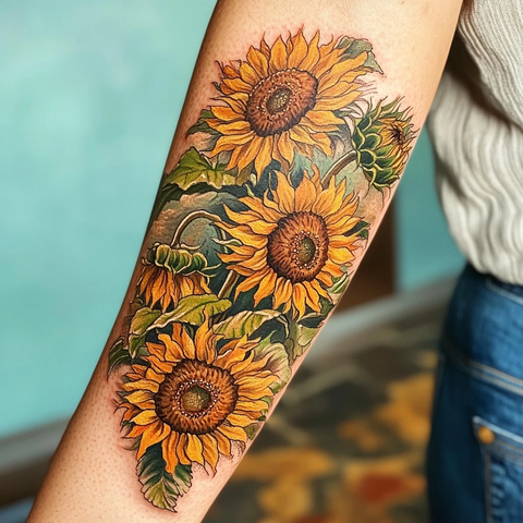 梵高风格向日葵纹身设计