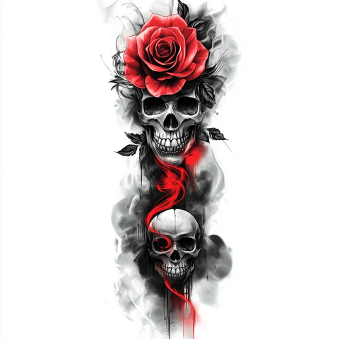 骷髅烟雾玫瑰纹身袖