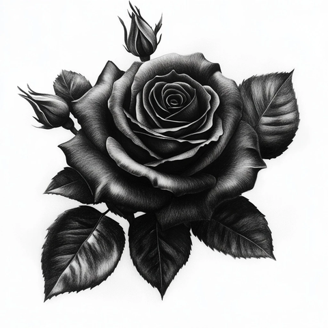 黑玫瑰头与环绕叶子