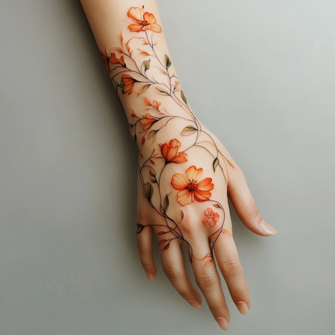 花朵缠绕手臂纹身设计