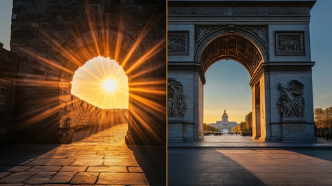 透过拱门看日出的唯美景象