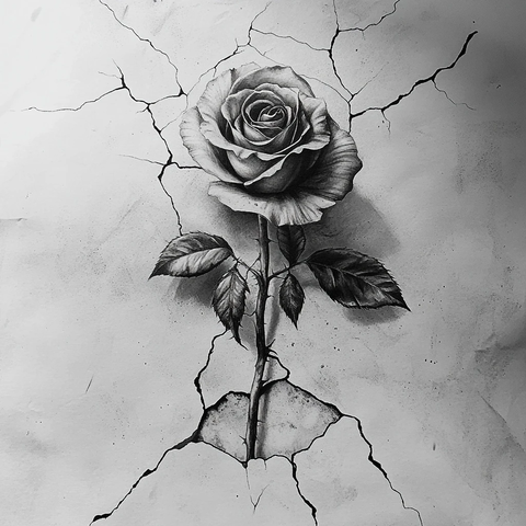 玫瑰穿透混凝土生长