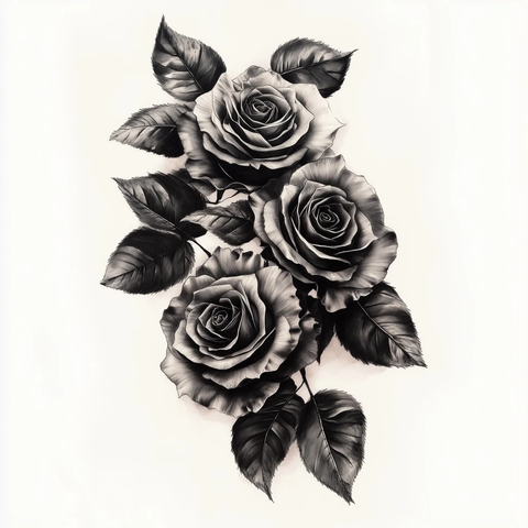 黑灰玫瑰纹身设计