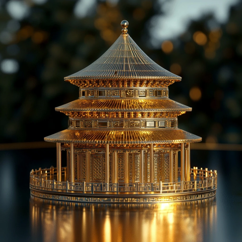 金色天坛建筑模型近景展示