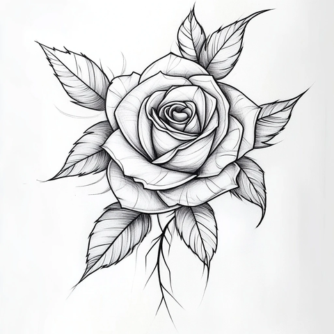 玫瑰花新传统风格纹身草图