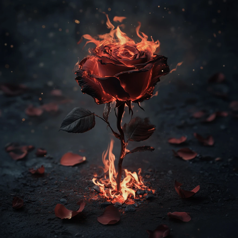 燃烧的红玫瑰与飘散花瓣