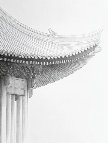 古建筑屋顶结构设计素描