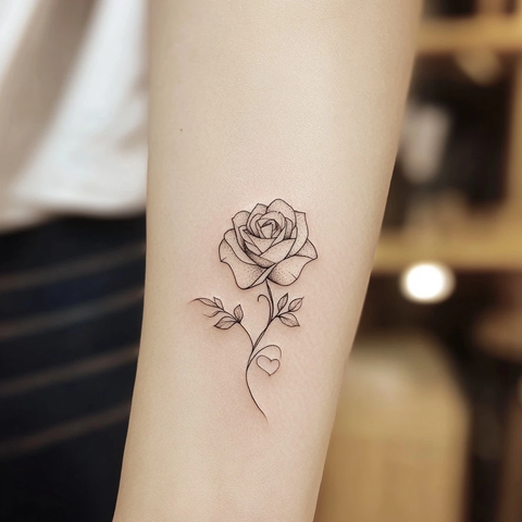 玫瑰心形花瓣纹身手腕