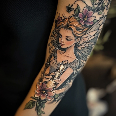 小叮当香水花纹手臂纹身