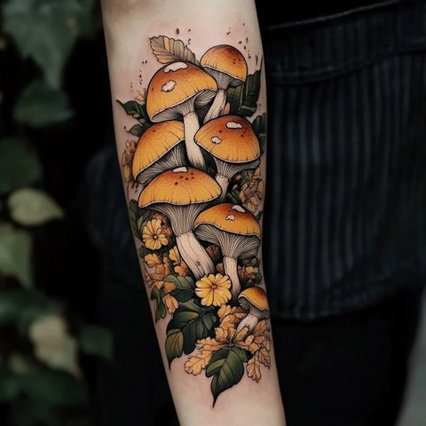 蘑菇纹身地球色系风格
