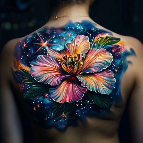 银河花朵纹身设计