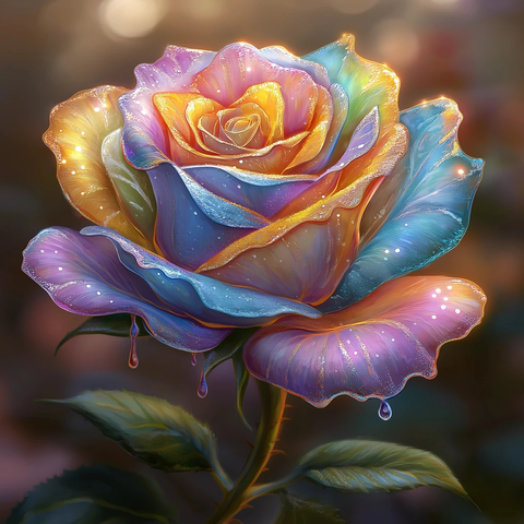 多彩玫瑰与流动颜料艺术插画