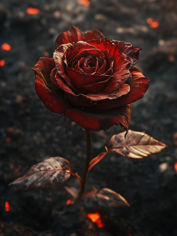 红玫瑰生长于火山灰中