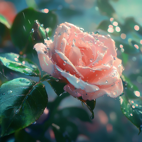 玫瑰花叶露珠晶莹