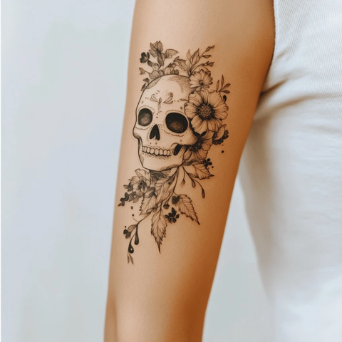 自然花卉与亡灵节纹身设计