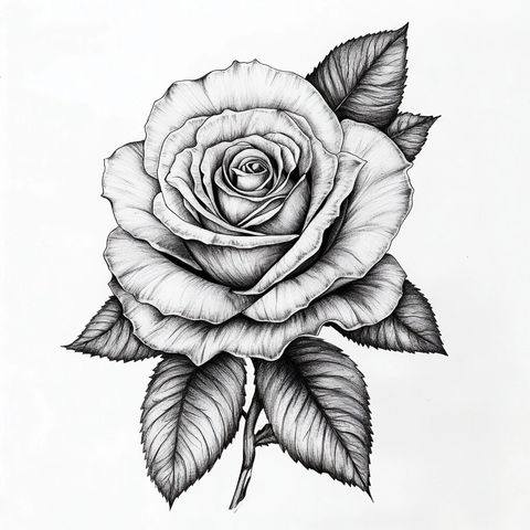 白底墨水玫瑰纹身设计