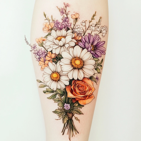 白色雏菊百合玫瑰花束