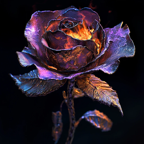 金属玫瑰燃烧紫色火焰