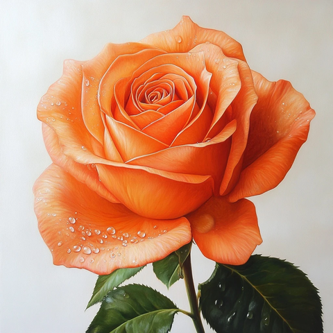 橙色玫瑰与水滴静物画