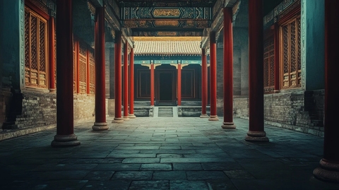 古色古香的中式传统建筑庭院走廊