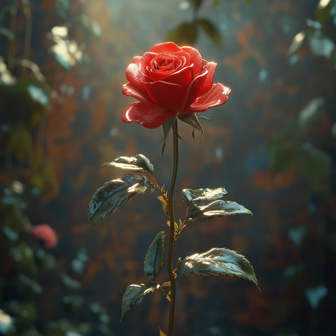 单支红玫瑰带茎