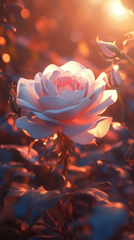 白色玫瑰日出近景