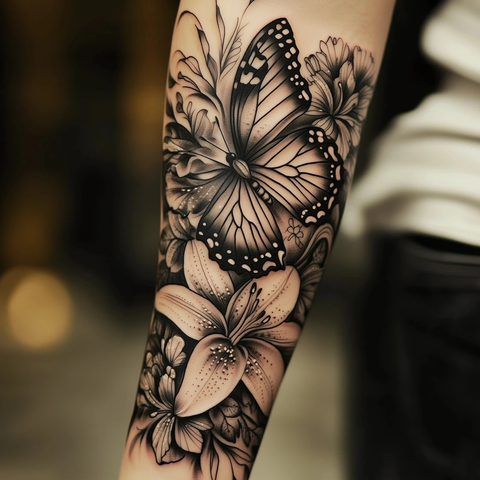 蝴蝶花卉纹身设计