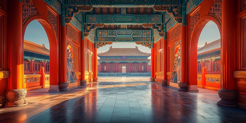 中国传统古建筑中的红墙廊道