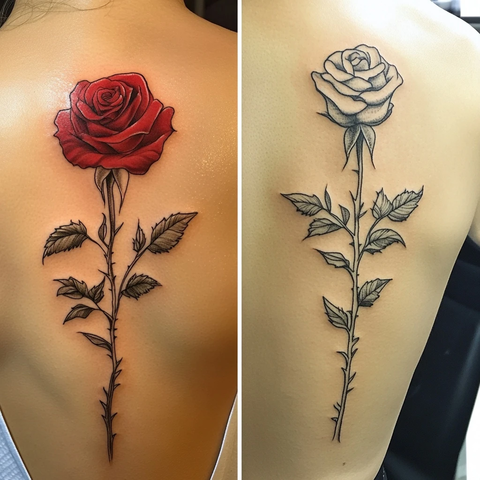 红玫瑰与藤蔓纹身图案