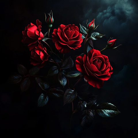 黑背景玫瑰像素画