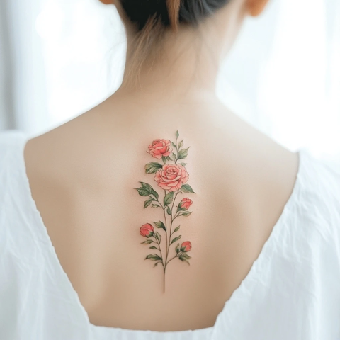 粉色玫瑰纹身背部设计