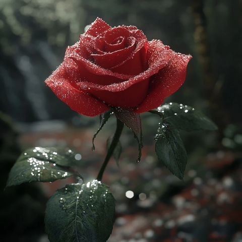 红玫瑰带露珠特写