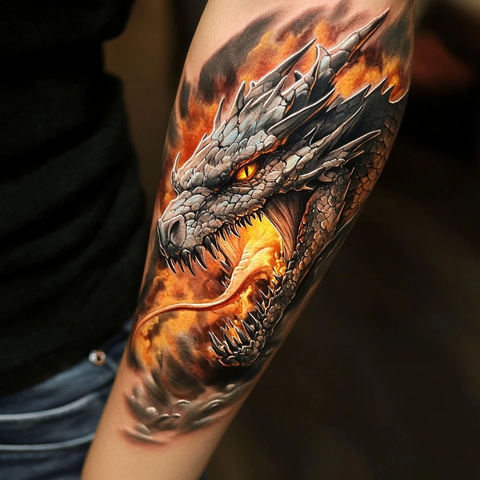 龙嘴喷火纹身设计