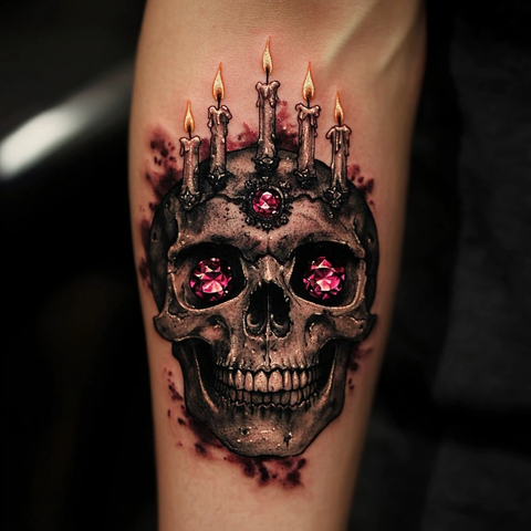 骷髅宝石眼睛蜡烛纹身