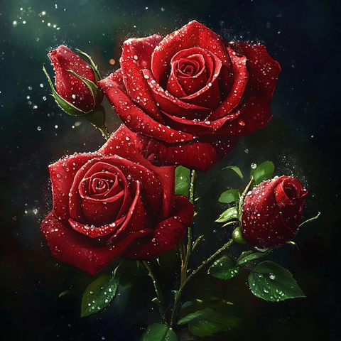 红玫瑰水滴钻石画