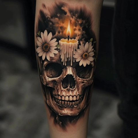 骷髅眼冒烟烛花纹身