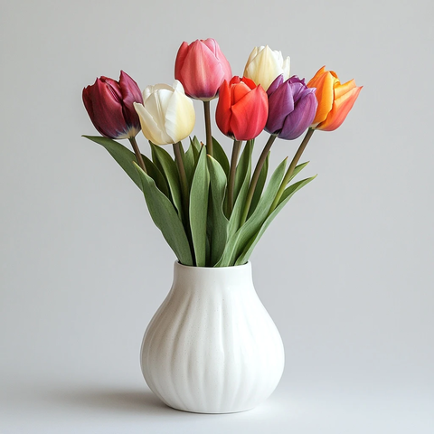 六朵彩色郁金香平口花瓶