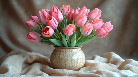 粉色郁金香陶瓷花瓶静物