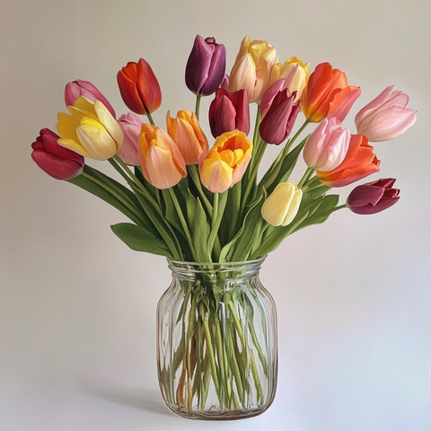 长茎彩色彩色郁金香花瓶