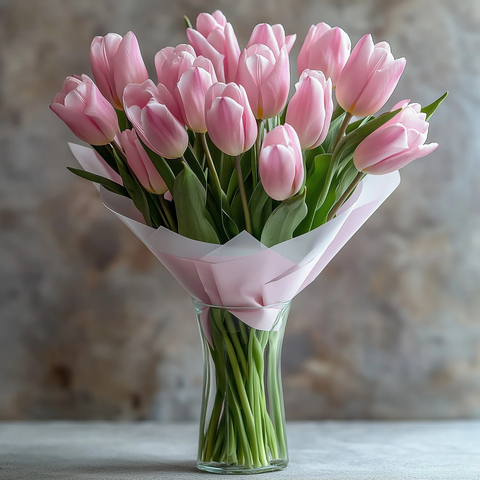粉色郁金香花束包装纸花瓶