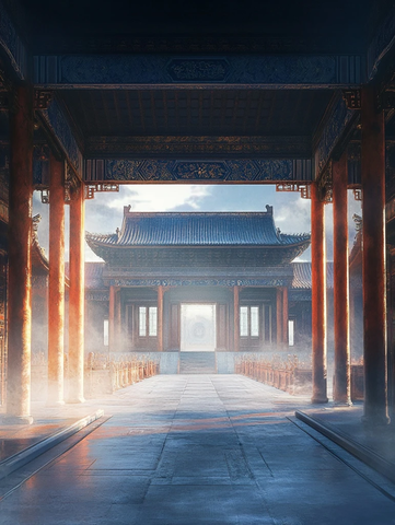 古色古香中式建筑长廊远景